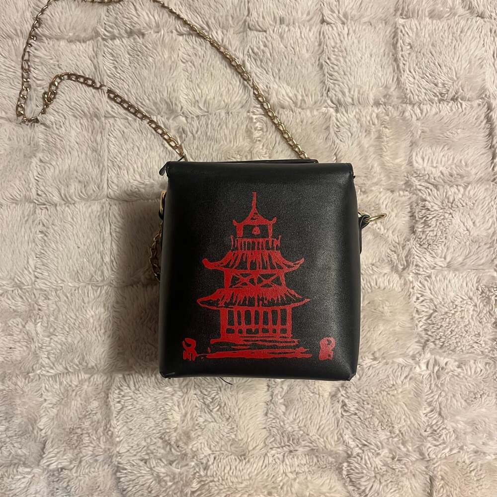Unbranded Chinese Takeout Box Crossbody Shoulder Bag Black Red